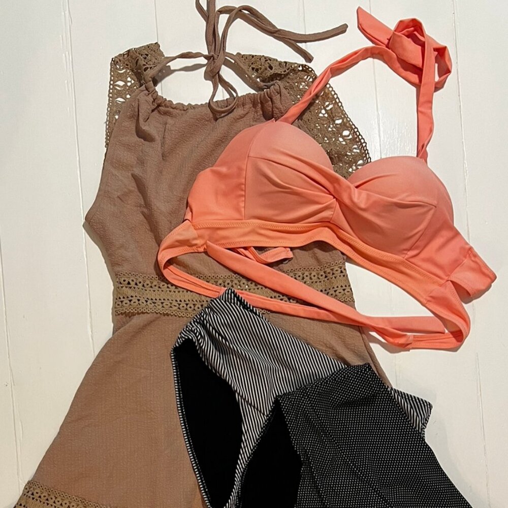 Brown Dress, Bathing Suit and Heels